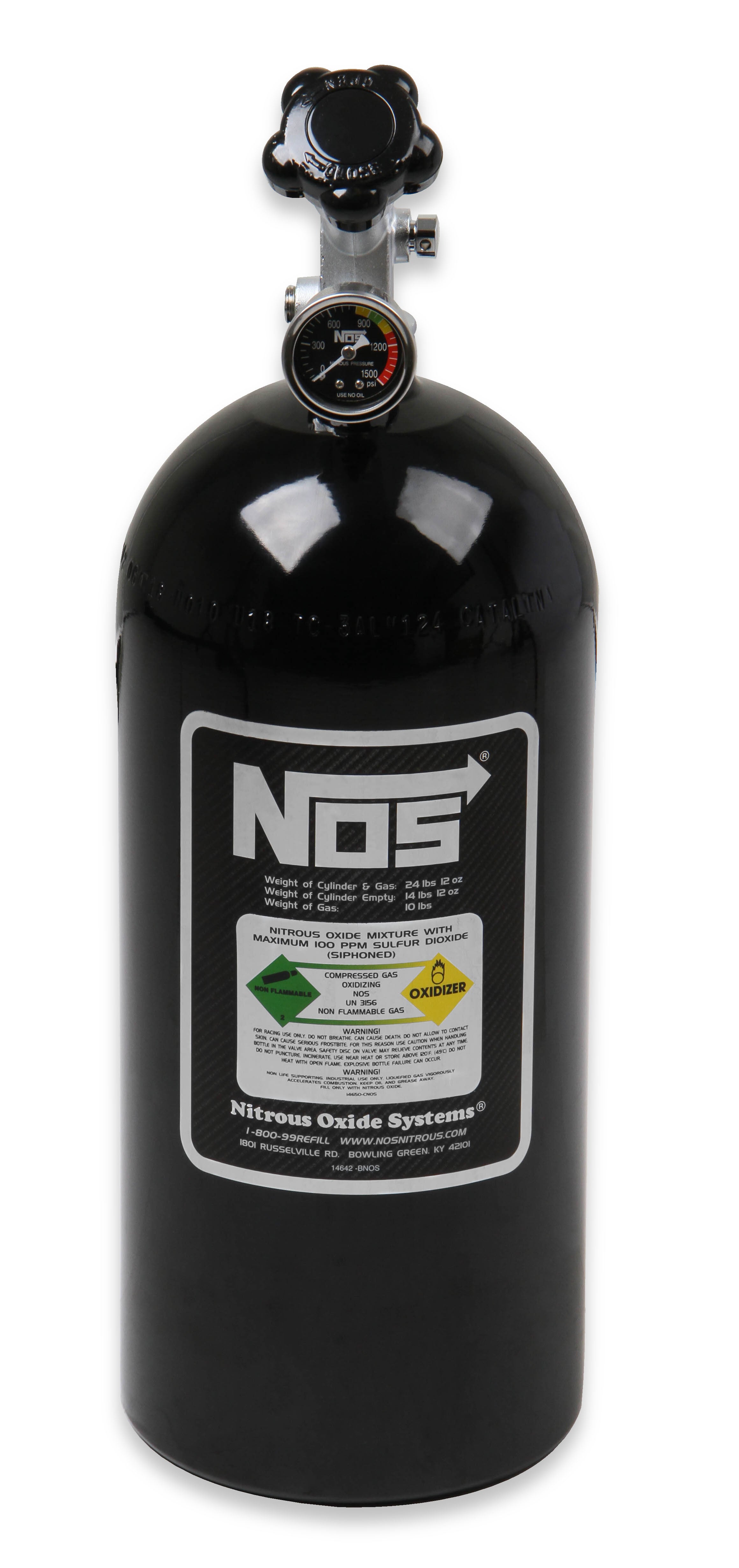 NOS/Nitrous Oxide System 10 Lb Nitrous Bottle W/ Black Finish & Super Hi Flo Valve W/ Gauge