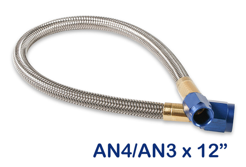 NOS/Nitrous Oxide System NOS Stainless Steel Braided Hose -4AN To -3AN 1-foot Blue