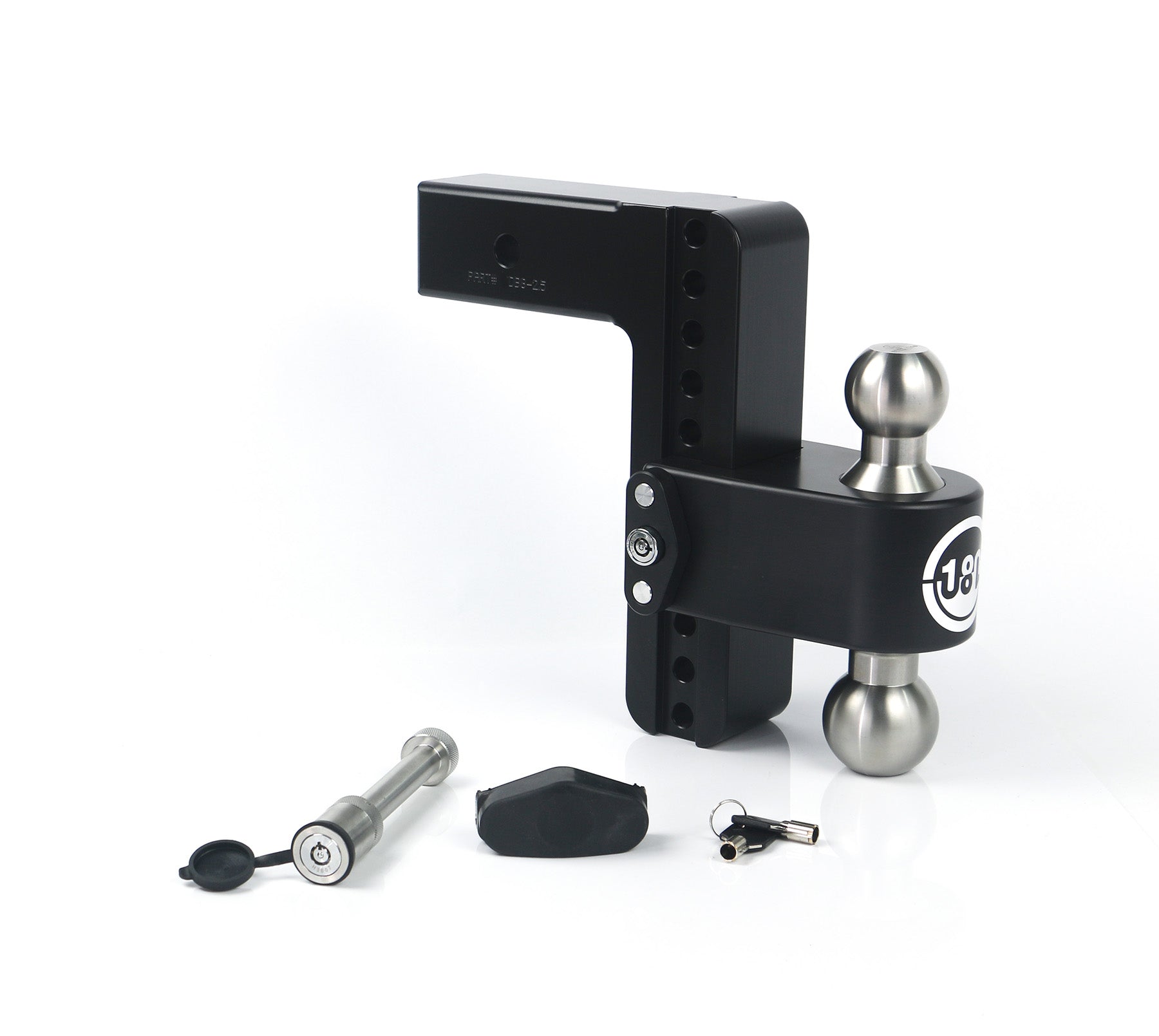 Weigh Safe LTB8-25-KA-CER-BLA Black 180 Hitch w/ SS Combo Ball 8" Drop for 2.5" Shank withHitch Pin Lock