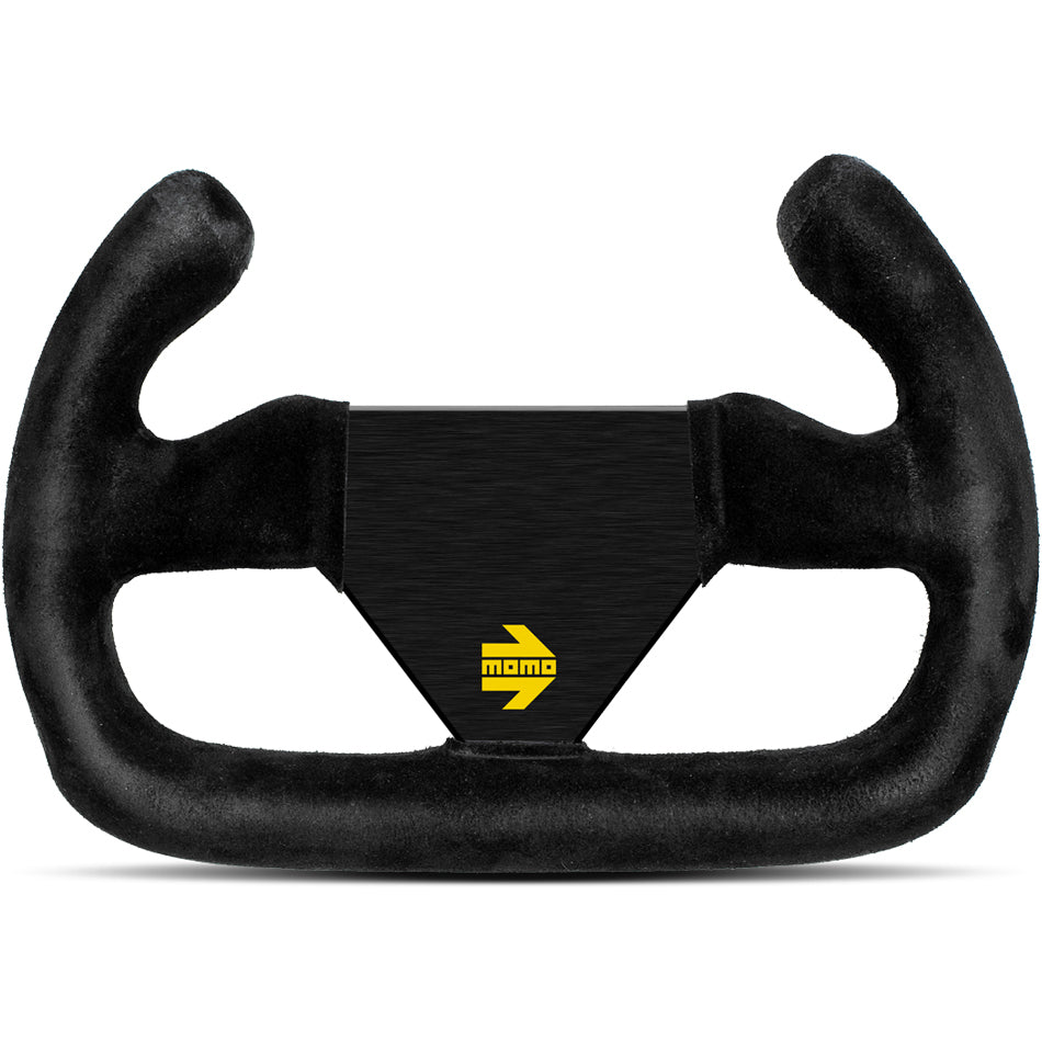 MOMO Tuning & Safety Steering Wheel - MOD. 27/C - 270 Mm Diameter - D - Shaped - Cut Top - Flat - 3 - Spoke - Black Suede Grip - Aluminum R1925C27S