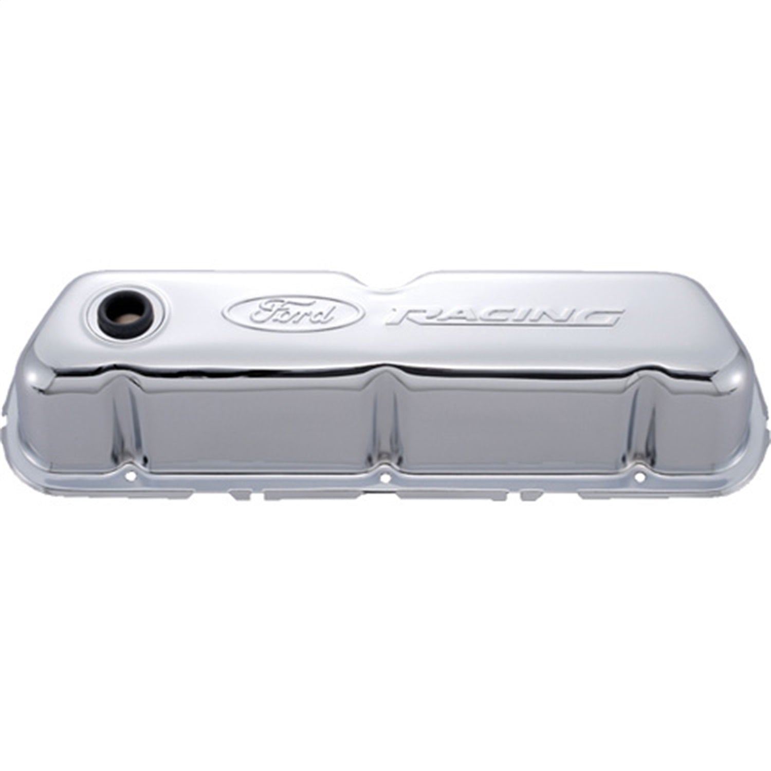 Ford Performance Embossed Logo Stamped Steel Valve Covers Chrome - 302-070