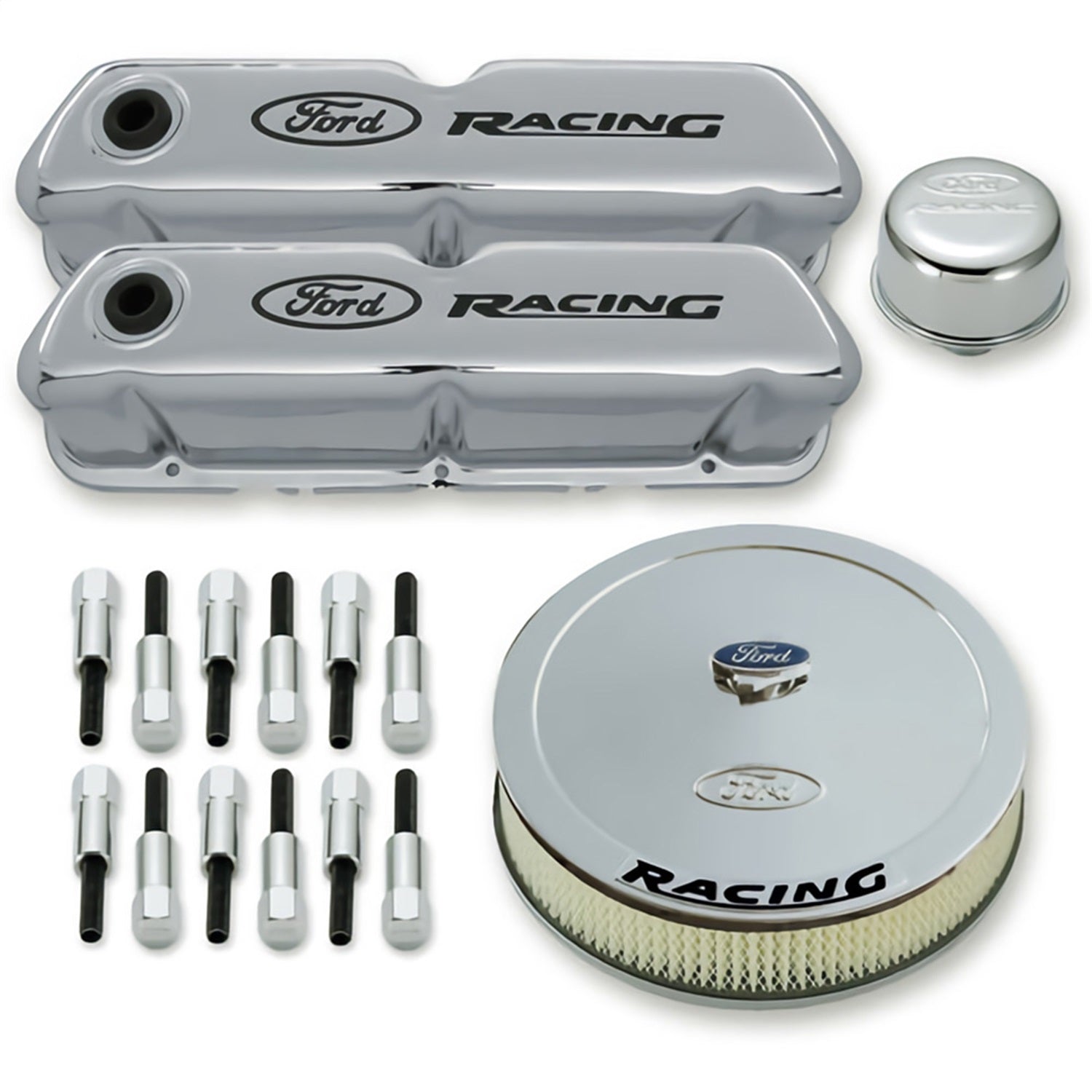 Ford Performance Complete Dress Up Kit, Chrome Finish With Black Emblems - 302-510