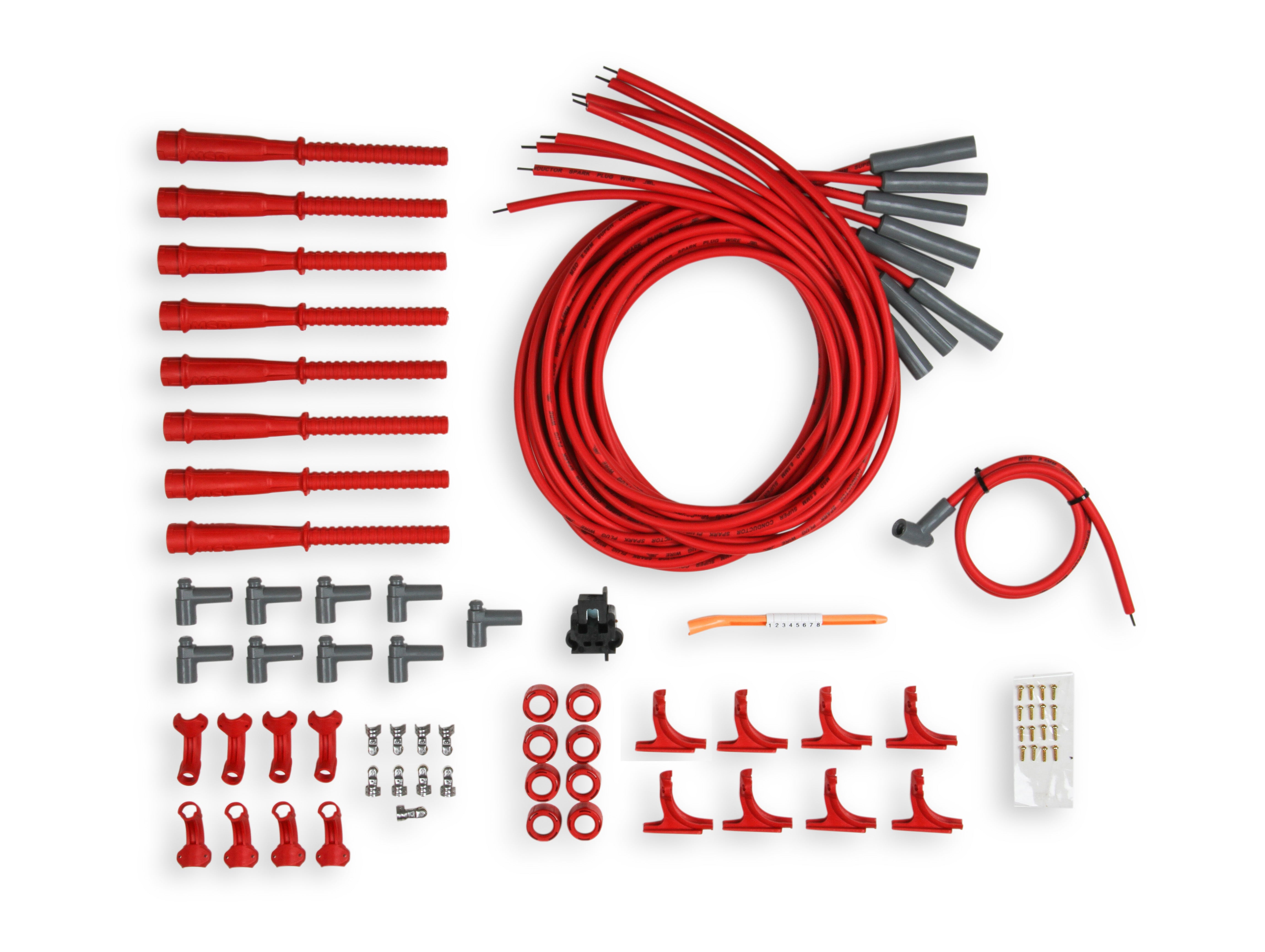 MSD Single Hemi Wire Set, Super Conductor 8.5mm Wire Set, Red 31529 product image 1