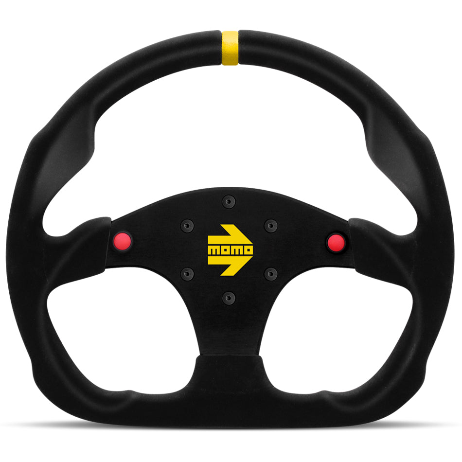 MOMO Tuning & Safety Steering Wheel - MOD. 30 - 320 Mm Diameter - D - Shaped - 39 Mm Dish - 3 - Spoke - 2 Buttons - Black Suede Grip - Yell R196032SHB