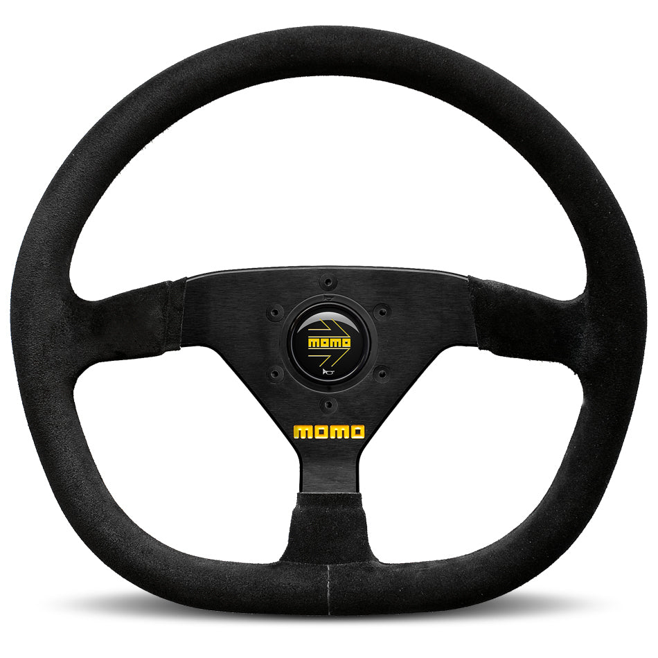 MOMO Tuning & Safety Steering Wheel - MOD. 88 - 350 Mm Diameter - D - Shape - 43 Mm Dish - 3 - Spoke - Black Suede Grip - Aluminum - Black An R198835S