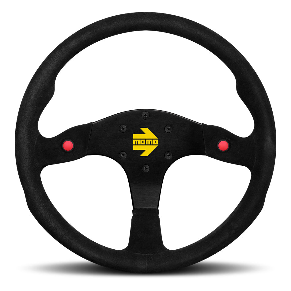 MOMO Tuning & Safety Steering Wheel - MOD. 80 - 350 Mm Diameter - 33 Mm Dish - 3 - Spoke - 2 Buttons - Black Suede Grip - Aluminum - Black An R198035S