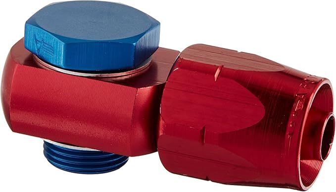 Aeroquip FCM1066 #6 AN Straight Banjo Hose End, 9/16-24, Aluminum, Blue and Red Anodized