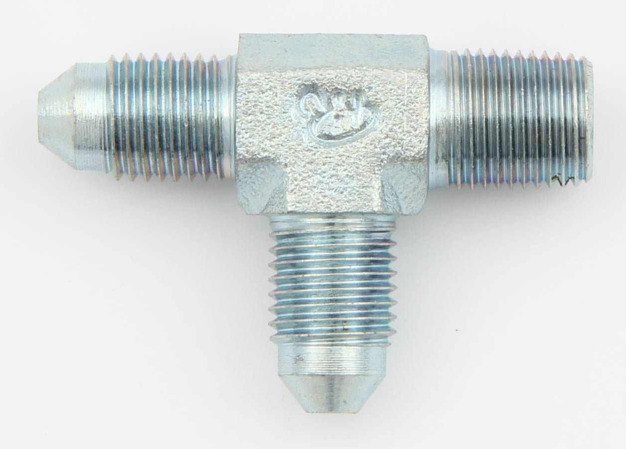 Aeroquip FCM2700 Male Run Tee Adapter, 3 AN Male x 3 AN Male to 1/8 in NPT Male, Zinc-Plated Steel