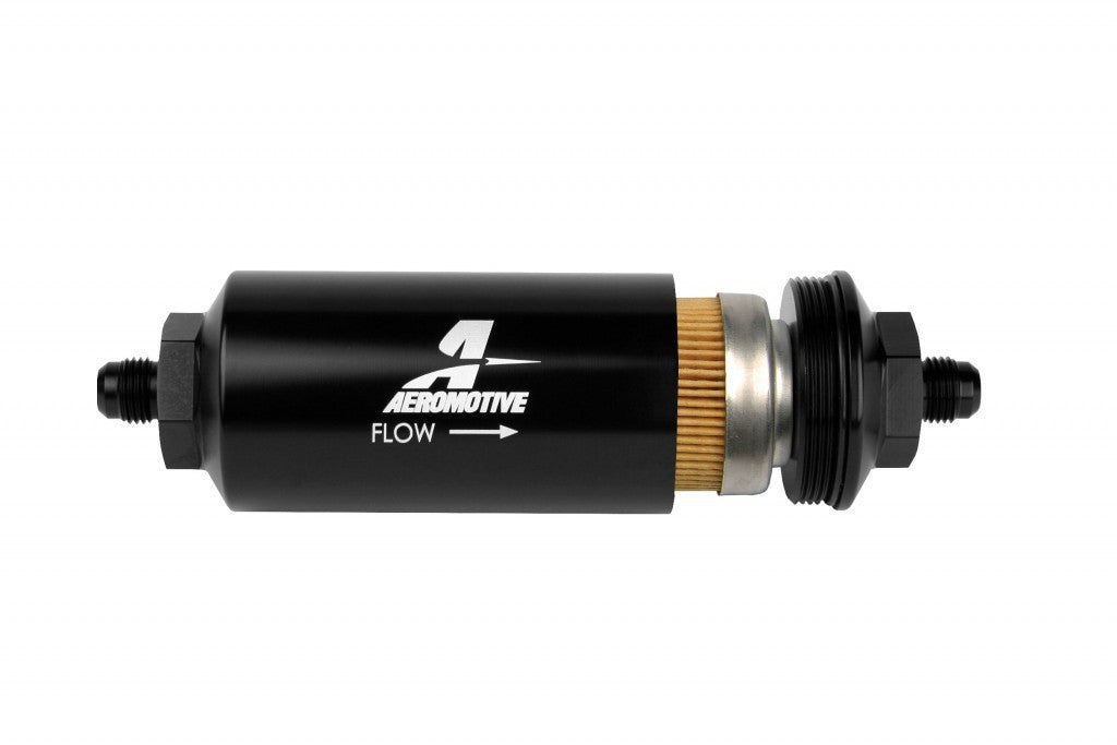 Aeromotive 12347 6 AN Inline Fuel Filter, 10 Micron, Black Anodized Aluminum