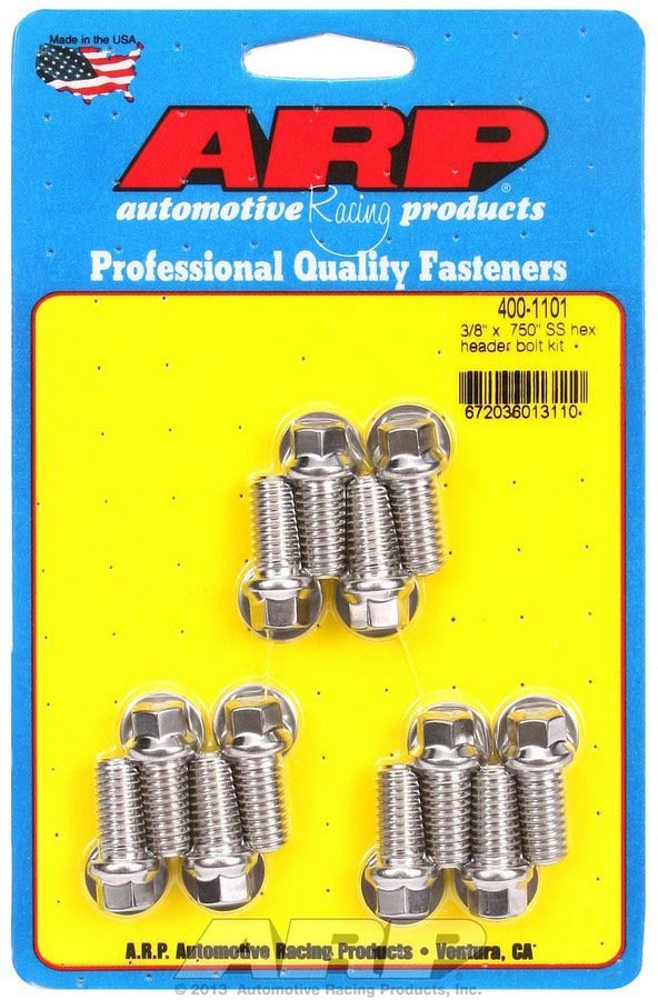 Auto Racing Products Exhaust Header S/S Header Bolt Kit - 3/8 x .750 UHL (12) 400-1101