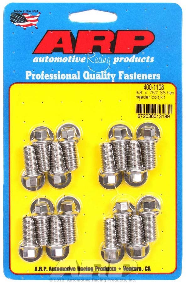 Auto Racing Products Exhaust Header S/S Header Bolt Kit - 3/8 x .750 UHL (16) 400-1108