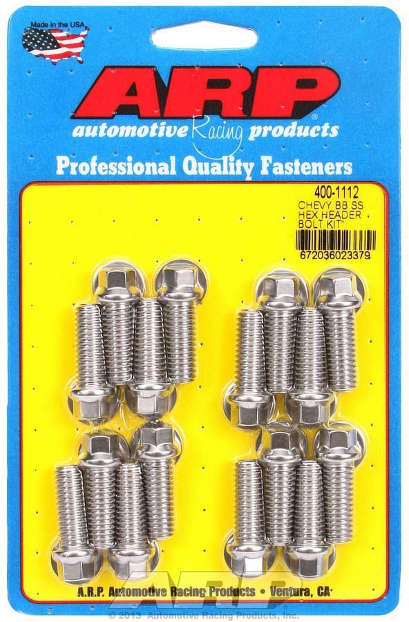 Auto Racing Products Exhaust Header S/S Header Bolt Kit - 3/8 x 1.00 UHL (16) 400-1112
