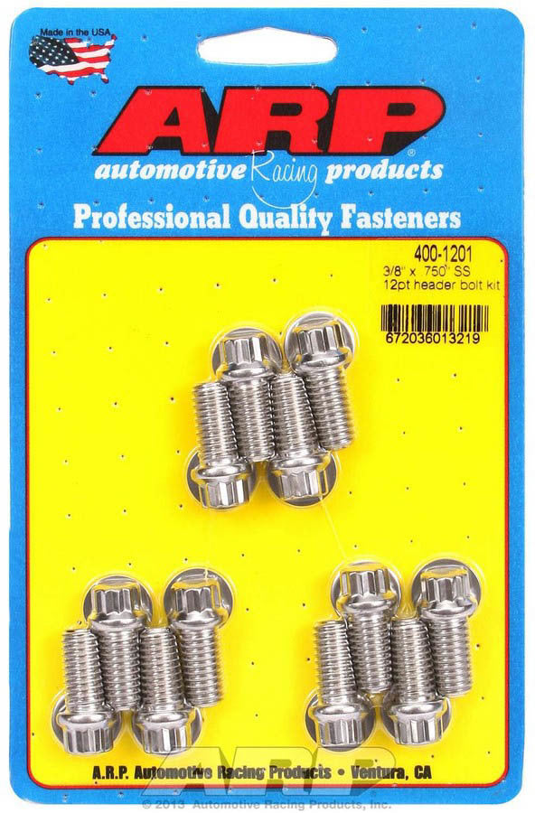 Auto Racing Products Exhaust Header S/S Header Bolt Kit - 3/8 x .750 UHL (12) 400-1201