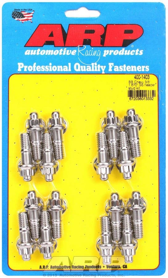 Auto Racing Products Exhaust Header S/S Header Stud Kit - 3/8in x 1.670in OAL (16) 400-1403