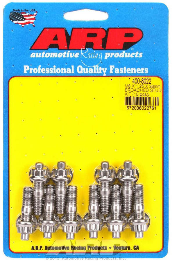 Auto Racing Products Automotive Hardware S/S Stud Kit - (10) M8 x 1.25in x 38mm 400-8022