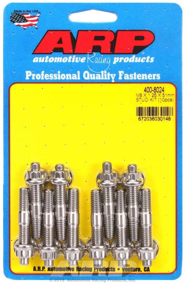Auto Racing Products Automotive Hardware S/S Stud Kit - (10) M8 x 1.25in x 51mm 400-8024