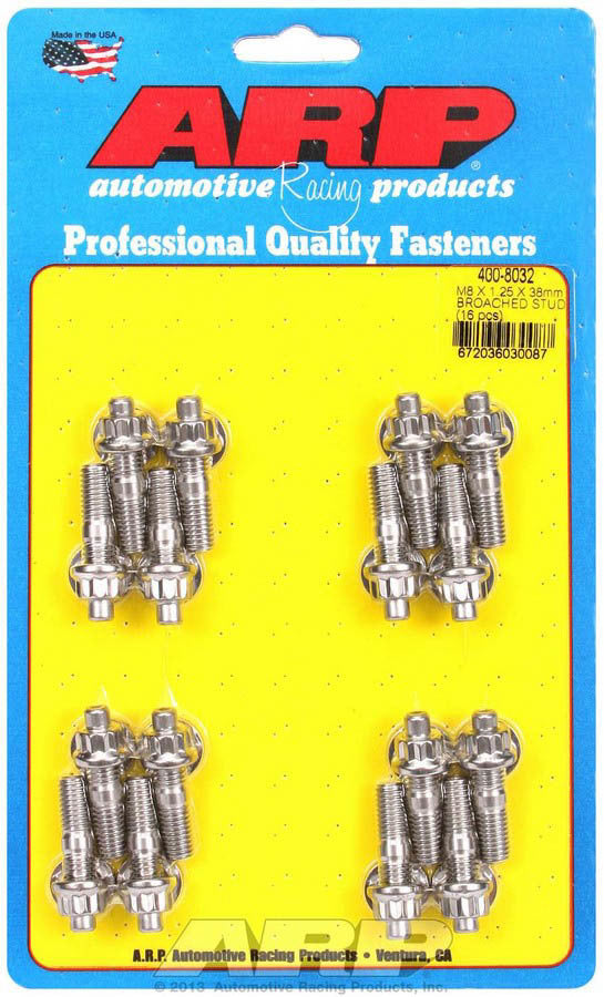 Auto Racing Products Automotive Hardware S/S Stud & Nut Kit (16) 8mm x 1.25in x 38mm 400-8032