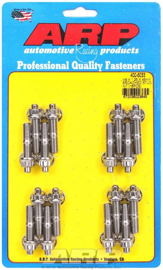 Auto Racing Products Automotive Hardware S/S Stud & Nut Kit (16) 8mm x 1.25in x 45mm 400-8033