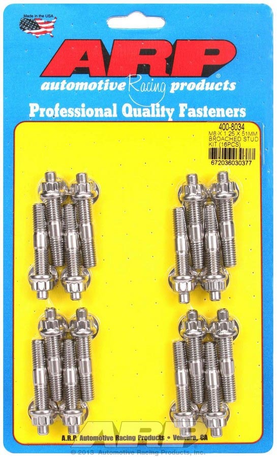 Auto Racing Products Automotive Hardware S/S Stud & Nut Kit (16) 8mm x 1.25in x 51mm 400-8034