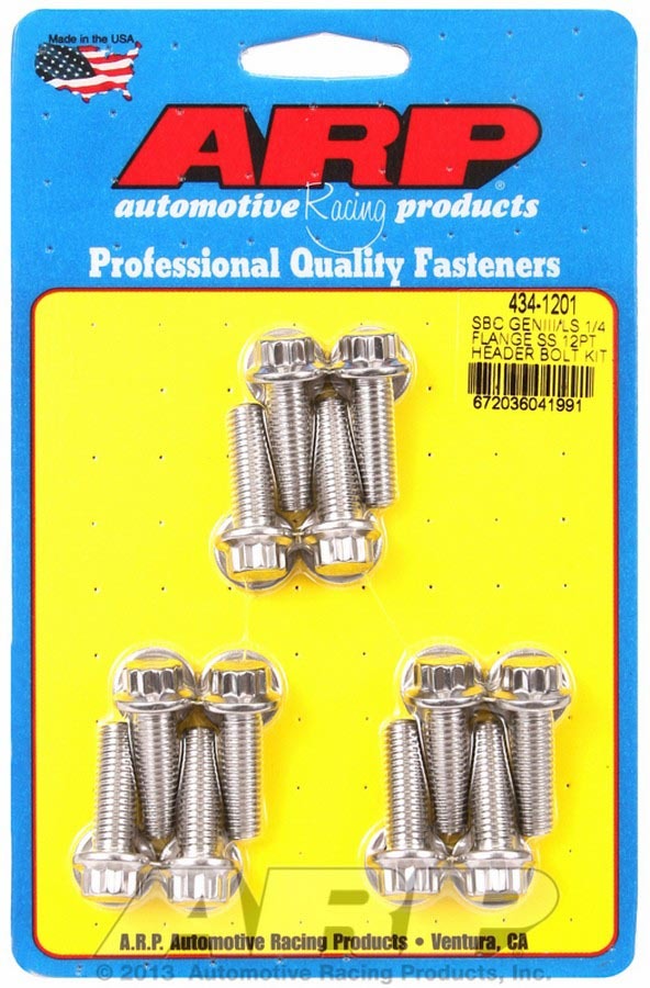 Auto Racing Products Exhaust Header S/S Header Bolt Kit - 12pt. GM LS 434-1201