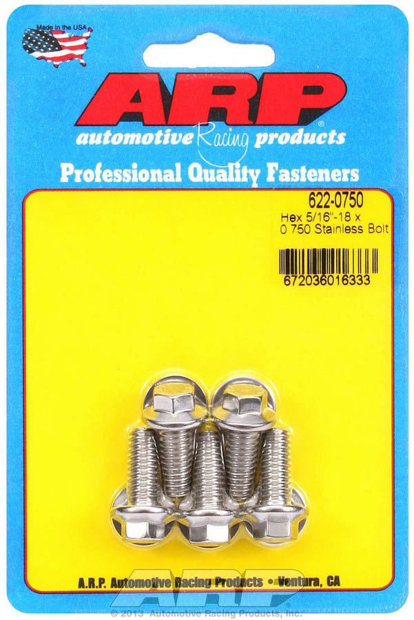 Auto Racing Products Automotive Hardware S/S Bolt Kit - 6pt. (5) 5/16-18 x .750 622-0750