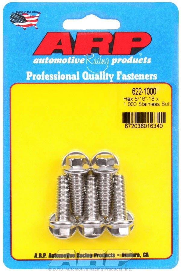 Auto Racing Products Automotive Hardware S/S Bolt Kit - 6pt. (5) 5/16-18 x 1.000 622-1000