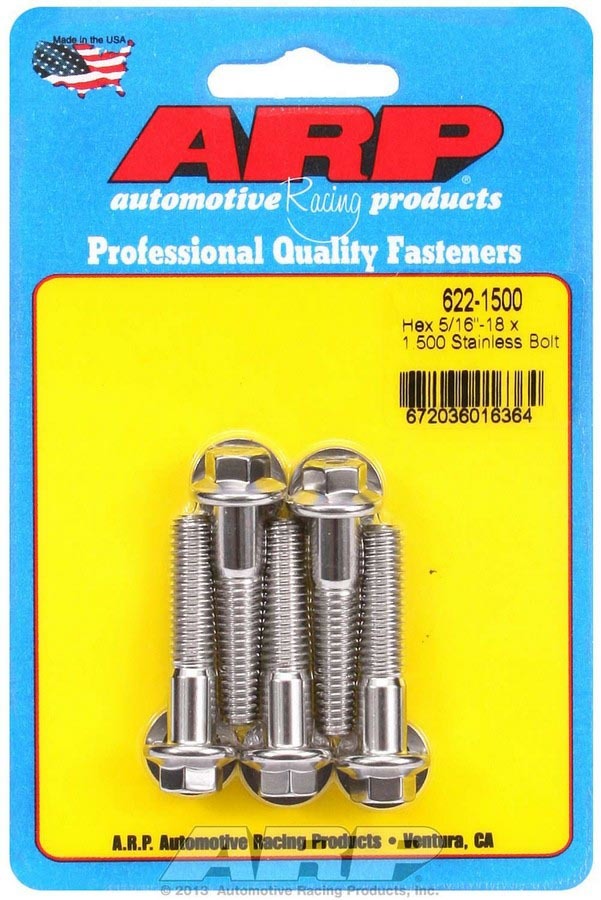Auto Racing Products Automotive Hardware S/S Bolt Kit - 6pt. (5) 5/16-18 x 1.500 622-1500