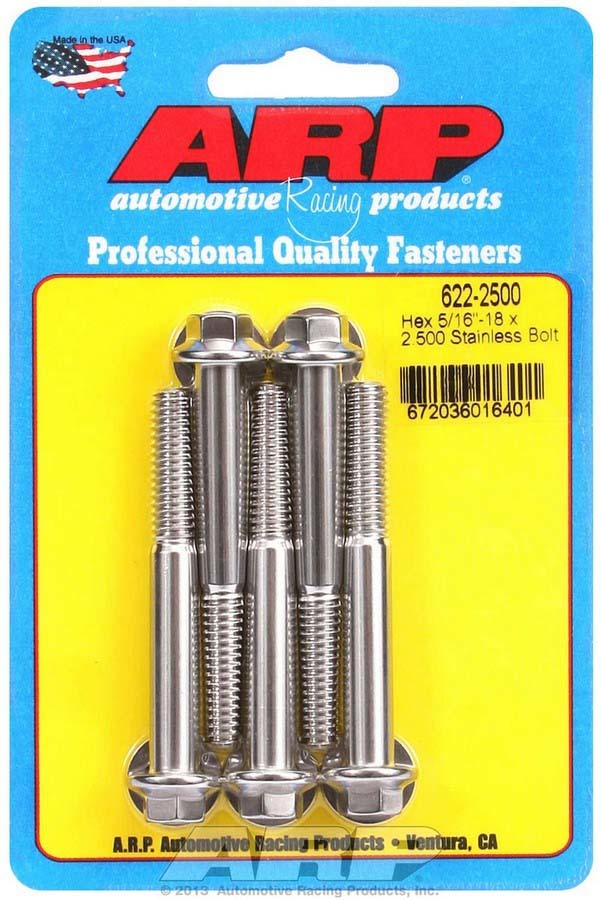 Auto Racing Products Automotive Hardware S/S Bolt Kit - 6pt. (5) 5/16-18 x 2.500 622-2500