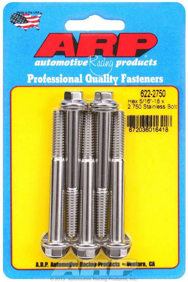 Auto Racing Products Automotive Hardware S/S Bolt Kit - 6pt. (5) 5/16-18 x 2.750 622-2750