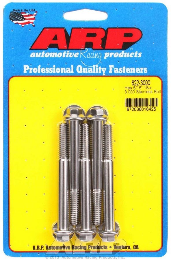 Auto Racing Products Automotive Hardware S/S Bolt Kit - 6pt. (5) 5/16-18 x 3.000 622-3000