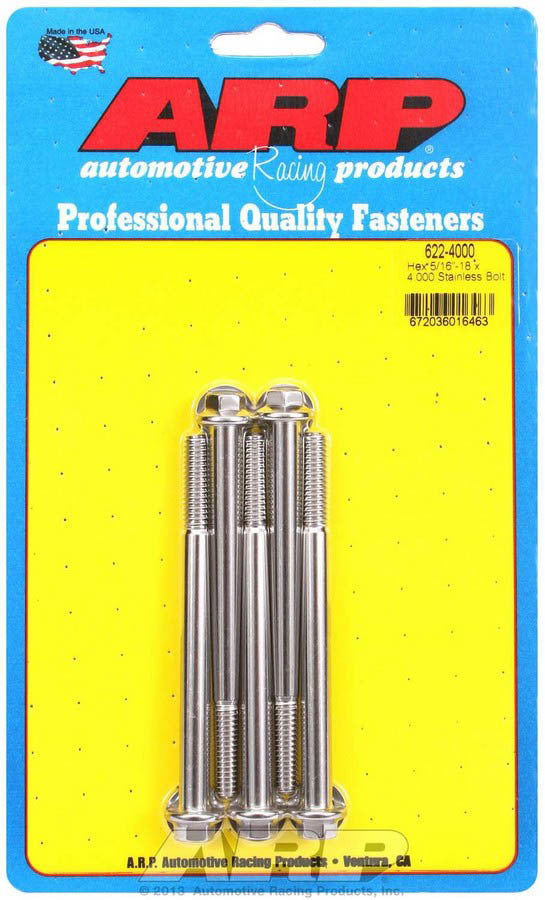 Auto Racing Products Automotive Hardware S/S Bolt Kit - 6pt. (5) 5/16-18 x 4.000 622-4000