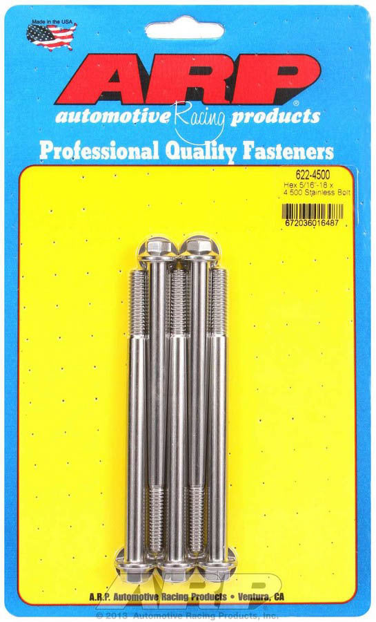 Auto Racing Products Automotive Hardware S/S Bolt Kit - 6pt. (5) 5/16-18 x 4.500 622-4500