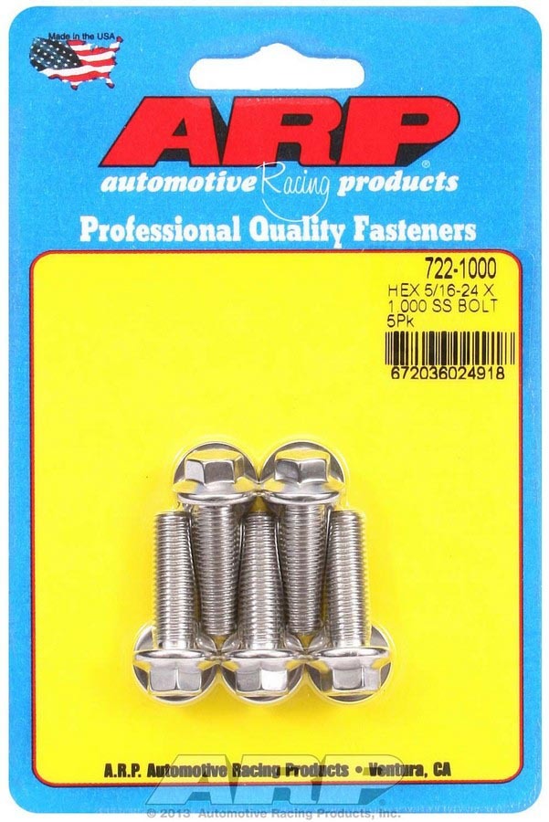 Auto Racing Products Automotive Hardware S/S Bolt Kit - 6pt. (5) 5/16-24 x 1.000 722-1000