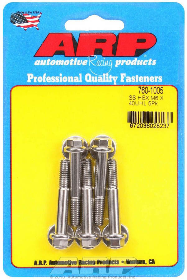 Auto Racing Products Automotive Hardware S/S Bolt Kit - 6pt. (5) 6mm x 1.00 x 40mm 760-1005