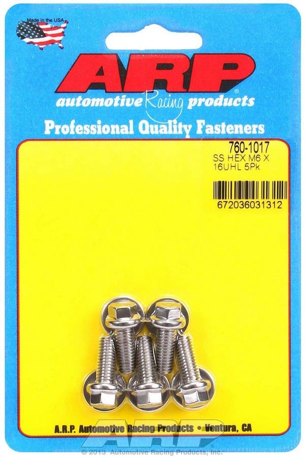 Auto Racing Products Automotive Hardware S/S Bolt Kit - 6pt. (5) 6mm x 1.00 x 16mm 760-1017