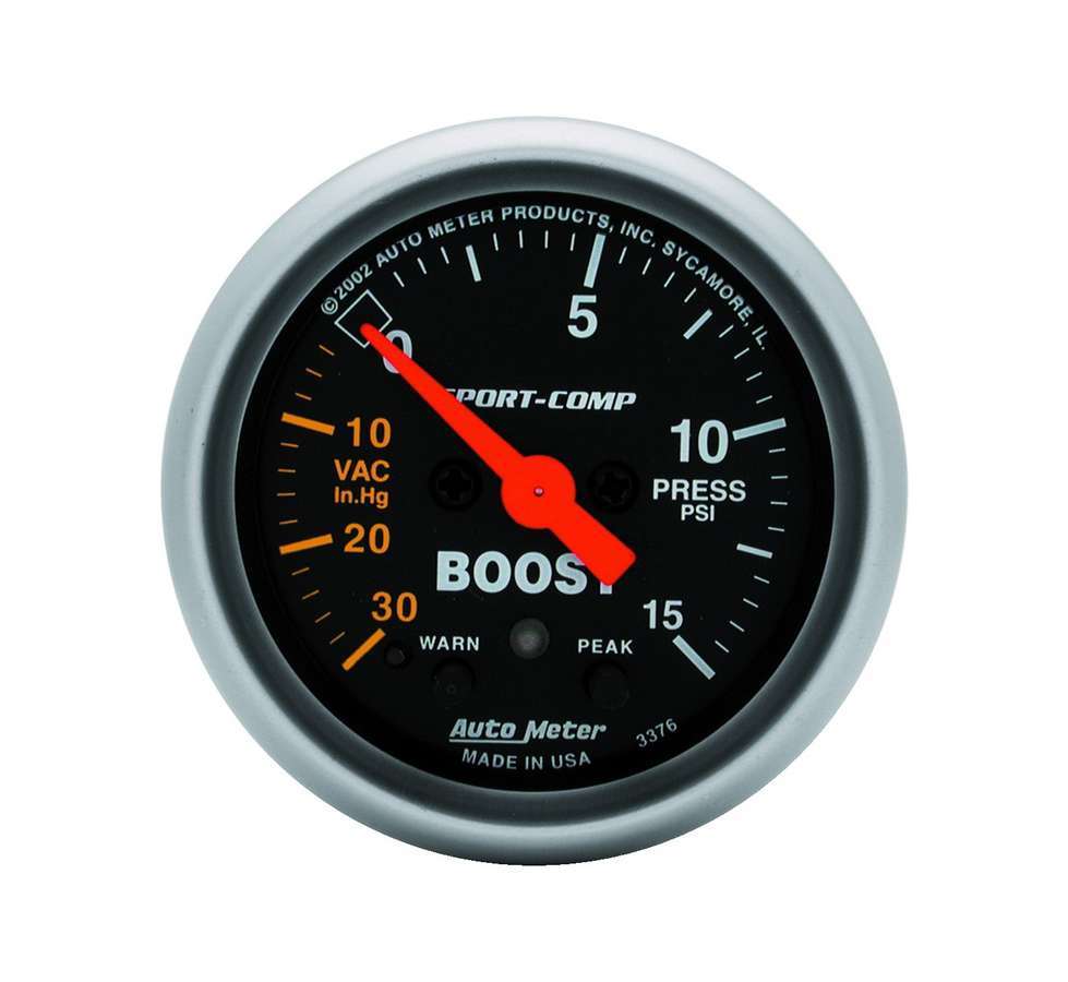 AutoMeter Boost Gauge 2-1/16in S/C Boost/Vac. Gauge 30in/15psi 3376