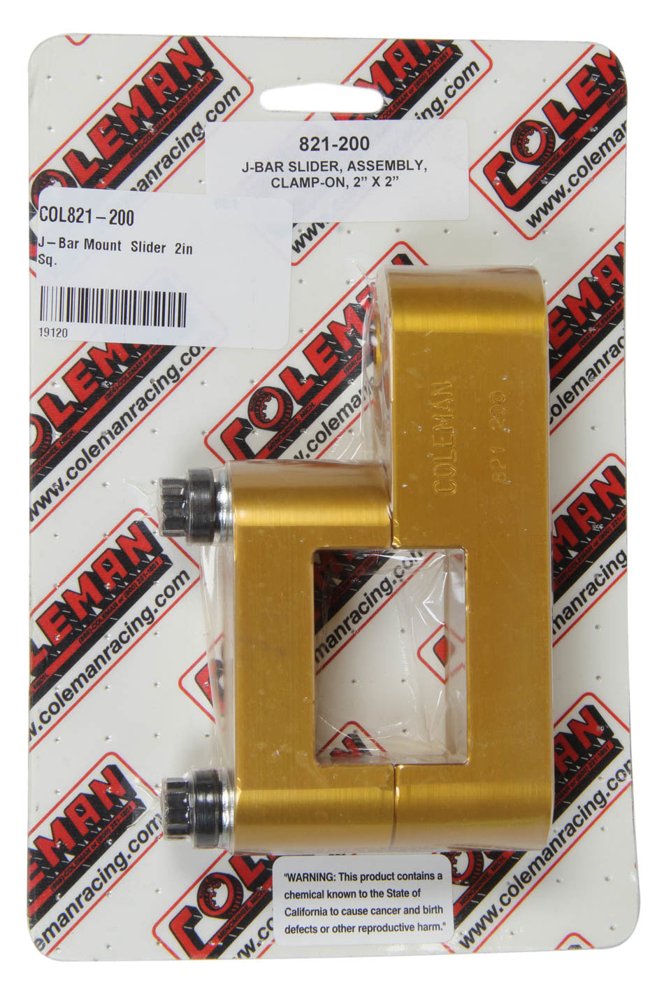 Coleman Machine J-Bar Mount Slider 2in Sq. 821-200