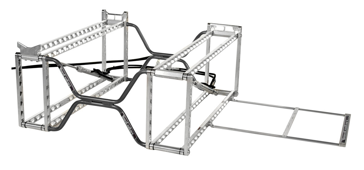 Dirtcarlift.com Race Car Lift Frame - X-Series - 20 in Lift Rear - 18 in Lift Front - 1-5/8 in Risers - Pump / Hoses Included - Aluminum - Black Powder Coat - Each - DCLX1002