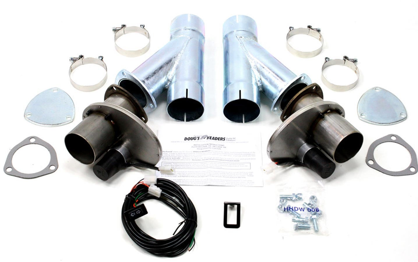 Doug's Headers Exhaust Cut-Out - Electric - Clamp-On - Dual - 3 in Pipe Diameter - Hardware / Wire Harness Included - Stainless - Natural - Kit - DEC300AK