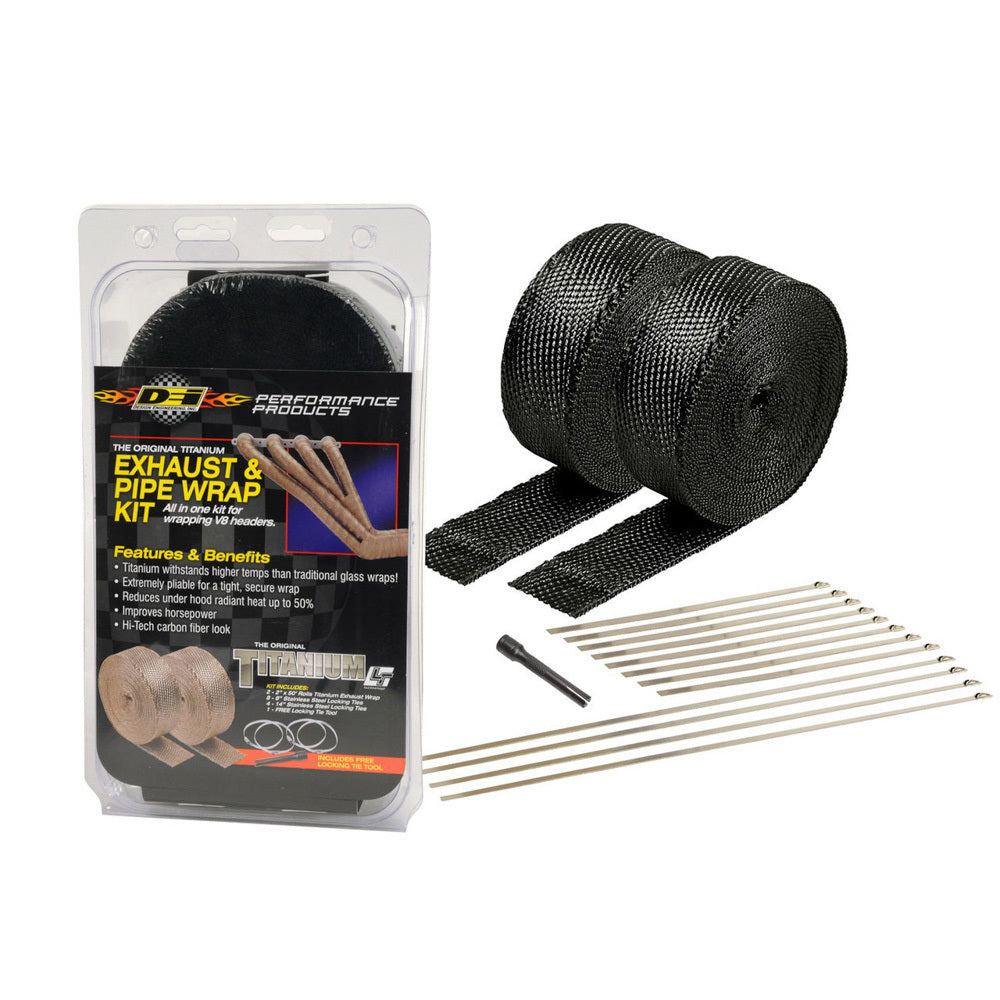 Design Engineering Exhaust Wrap Kit Titanium Black 2in x 50ft w/ Ties and Tool Exhaust Heat Shield