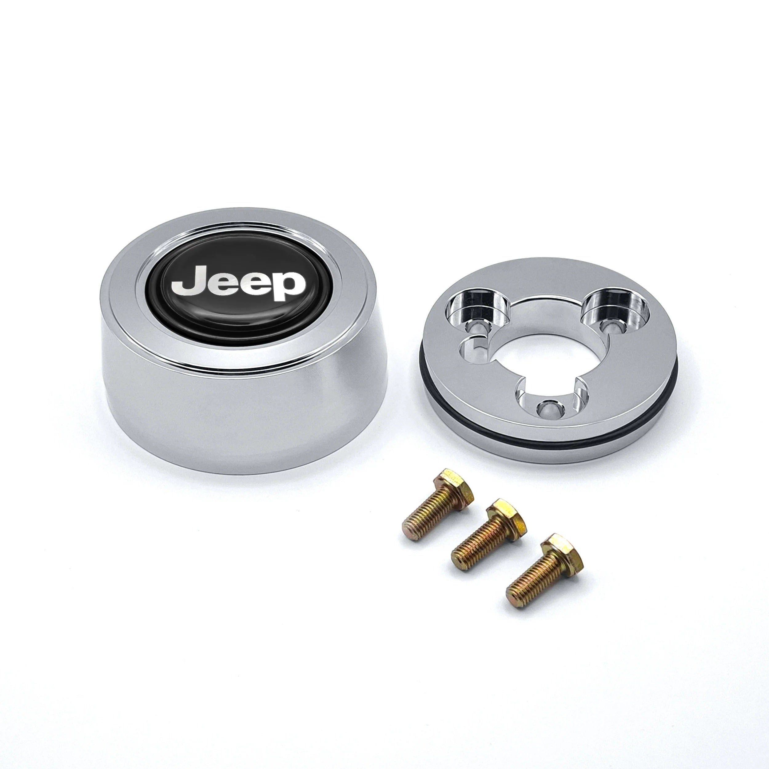 GRANT 5934 Billet Hi-Rise Horn Button with Black and Silver Jeep Logo