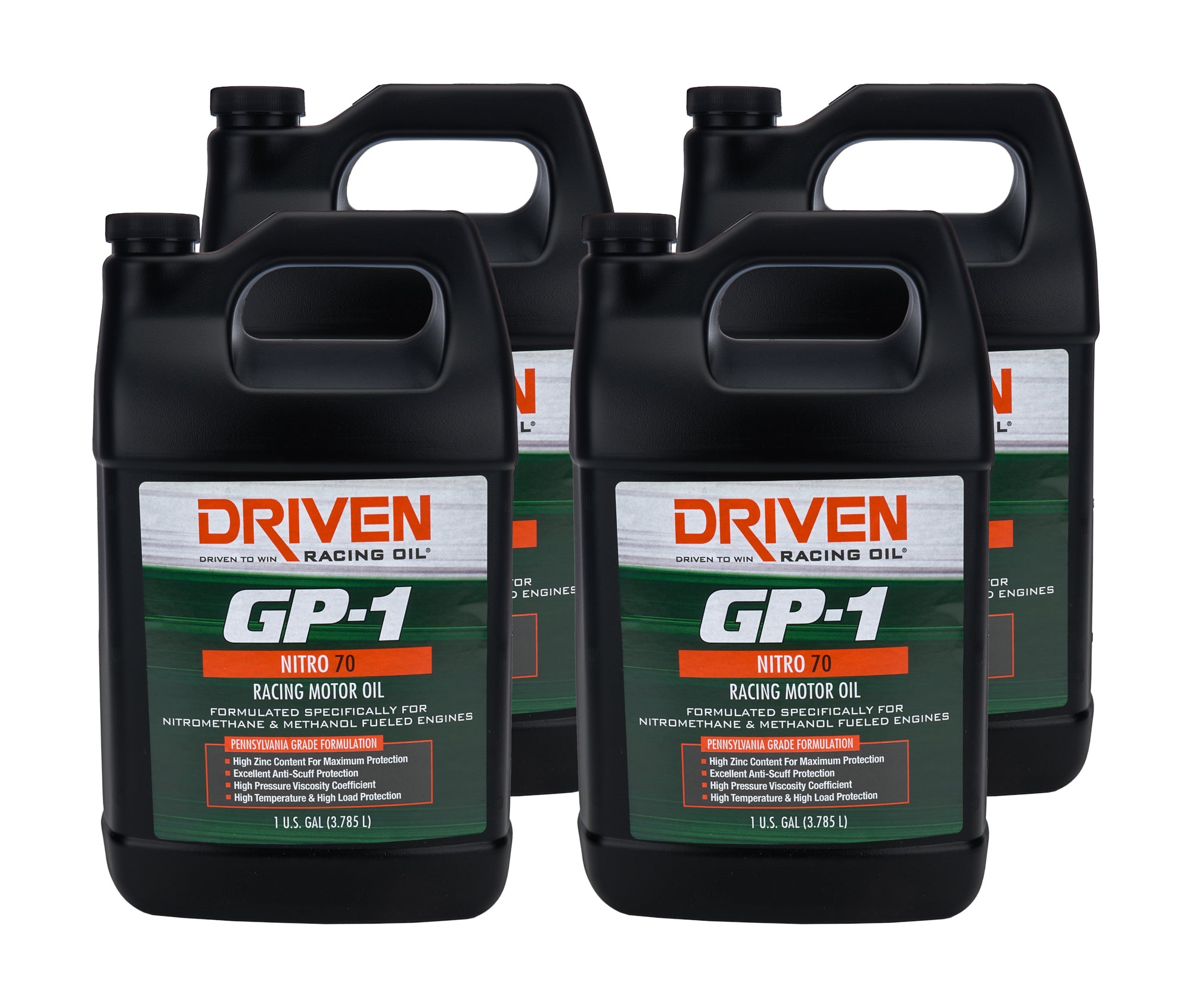 DRIVEN RACING OIL GP-1 Nitro 70W Semi-Synthetic Motor Oil, Part Number 19708-4, 4 x 1-Gallon Jugs