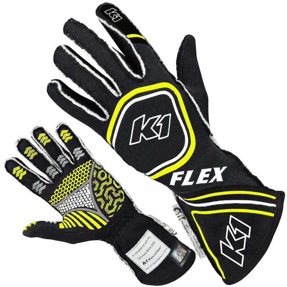 K1 RACEGEAR Flex Driving Gloves 23-FLX-NFY-XL, X-Large, Black/Flo Yellow