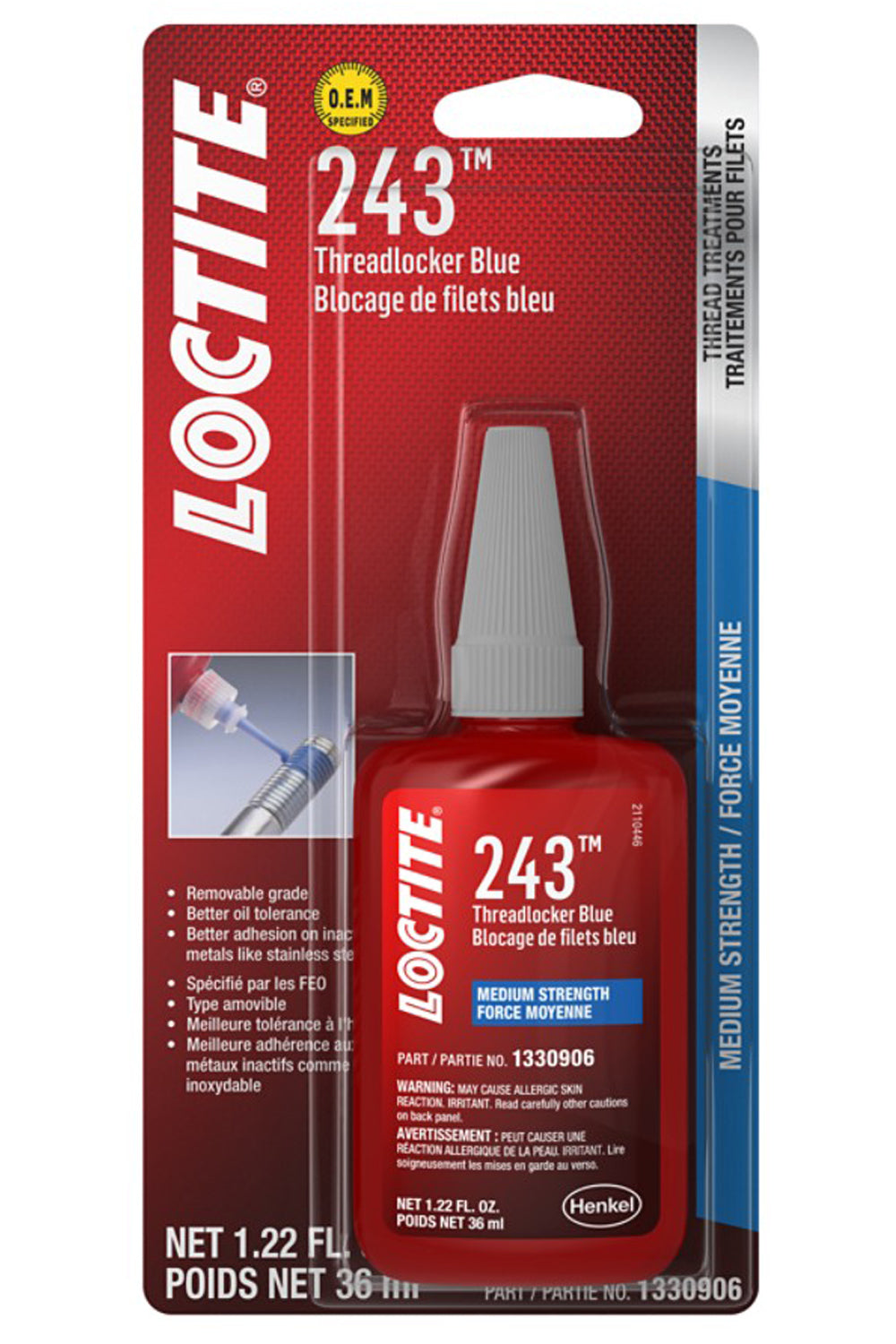 LOCTITE 1330906 Threadlocker 243 Blue, 36 mL Bottle