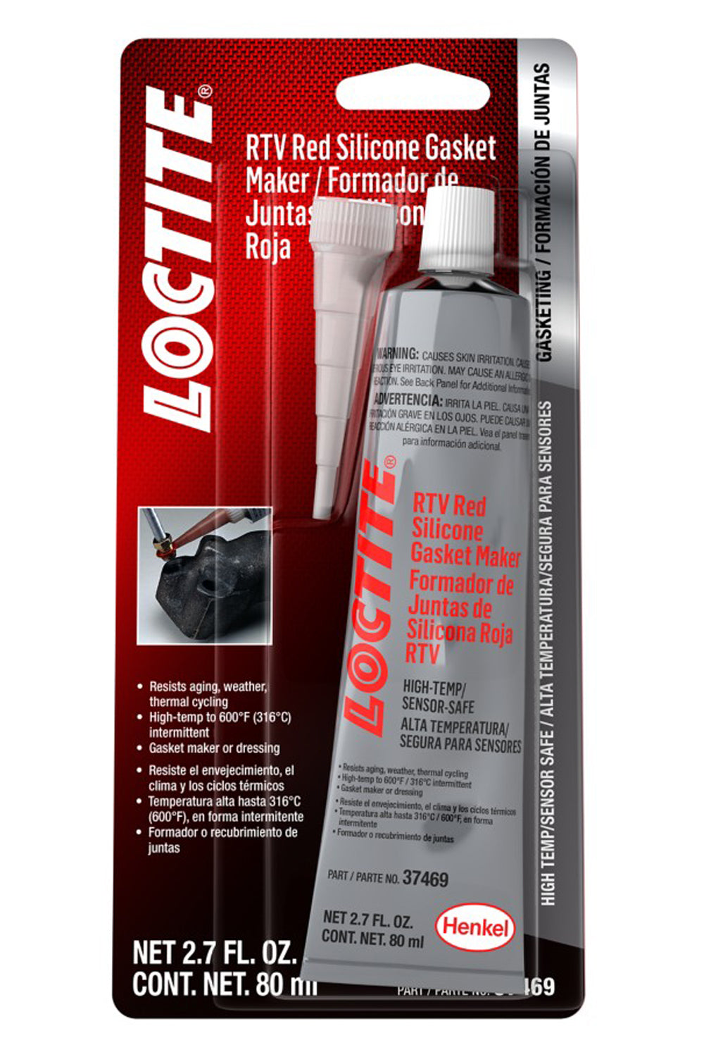 LOCTITE 492001 Sensor-Safe Red RTV Silicone Sealant, 2.7 oz Tube