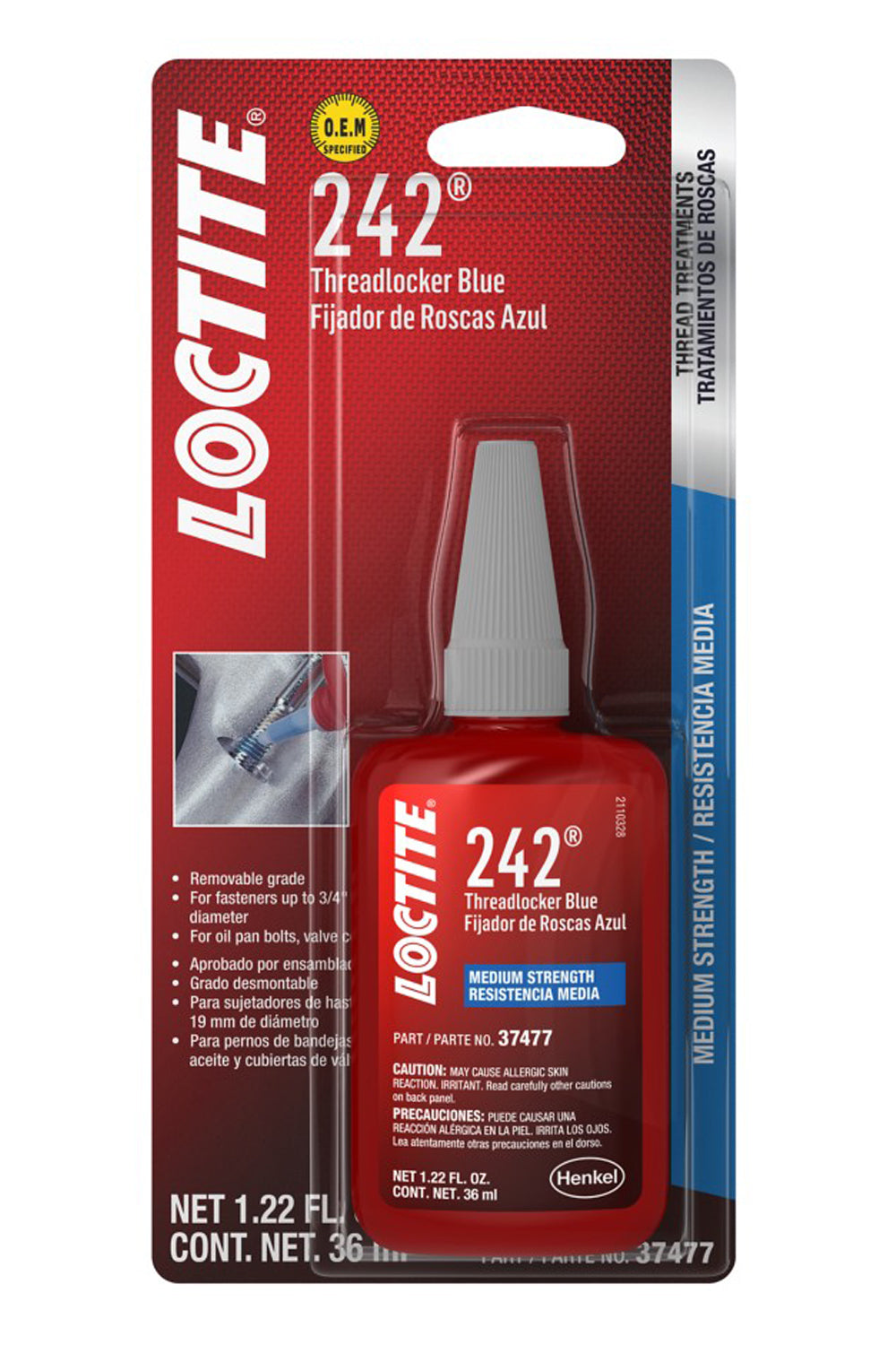 LOCTITE 492140 Threadlocker 242 Blue, 1.22 oz Bottle