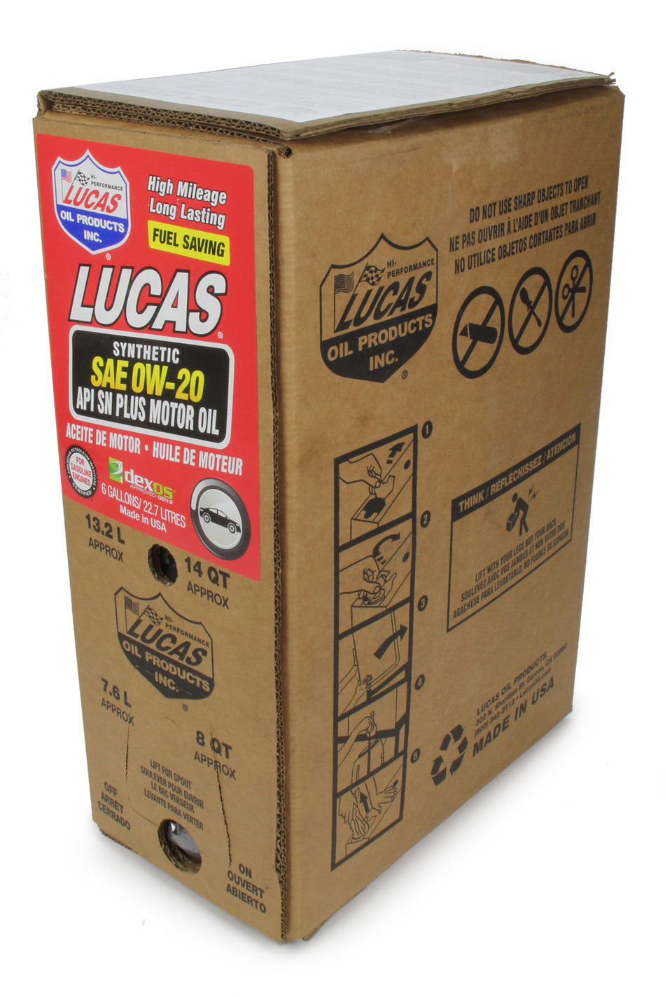 Lucas Oil Synthetic SAE 0W20 Oil 6 Gallon Bag In Box Dexos 18003