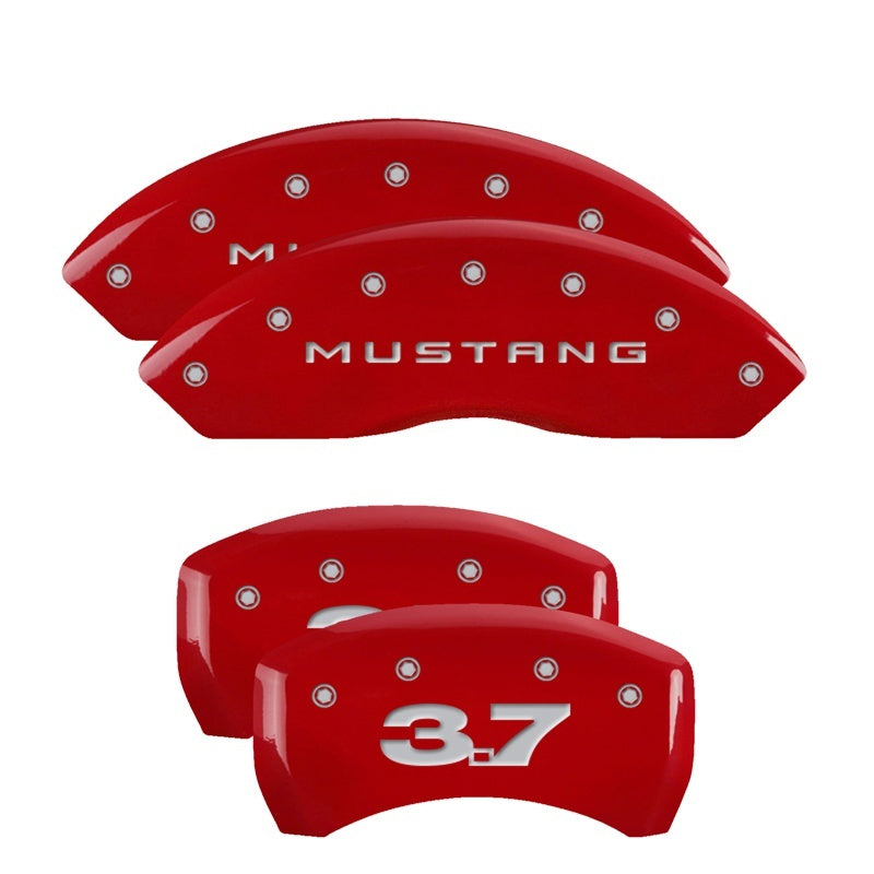 MGP Caliper Cover 10198SM37RD Red Front and Rear Brake Caliper Covers for 2010-2014 Ford Mustang GT