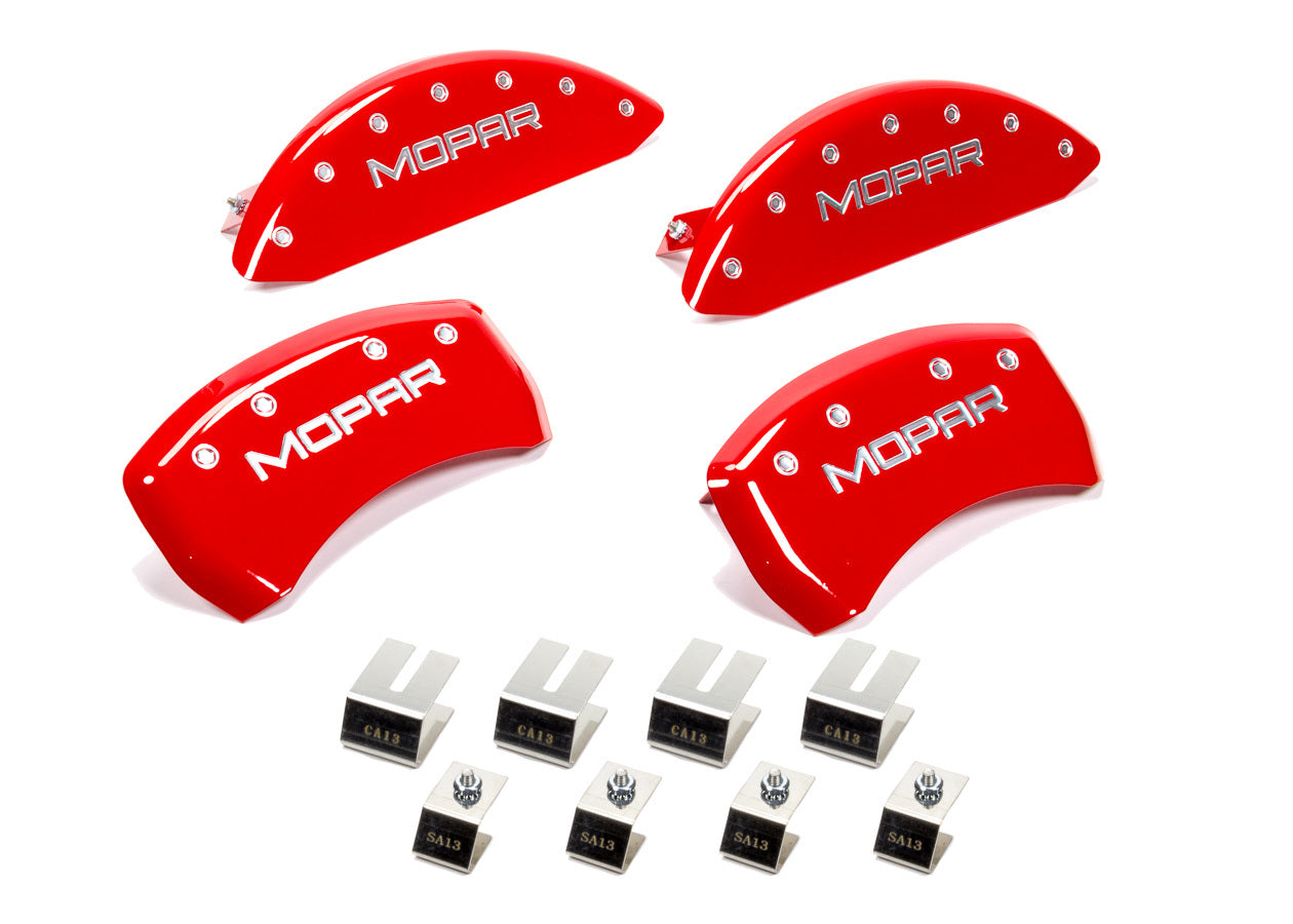 MGP Caliper Cover 12162SMOPRD Red Mopar Script Brake Caliper Covers for 2011–2016 Dodge Challenger and Charger