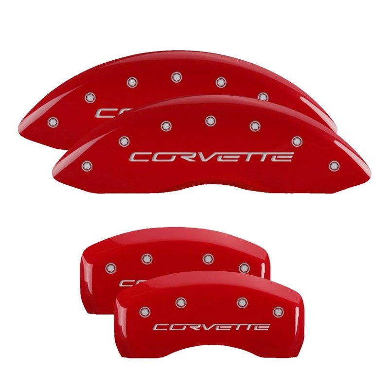 MGP Caliper Cover 13008SCV6RD Red Corvette Script Brake Caliper Covers for 2005-2013 Chevrolet Corvette